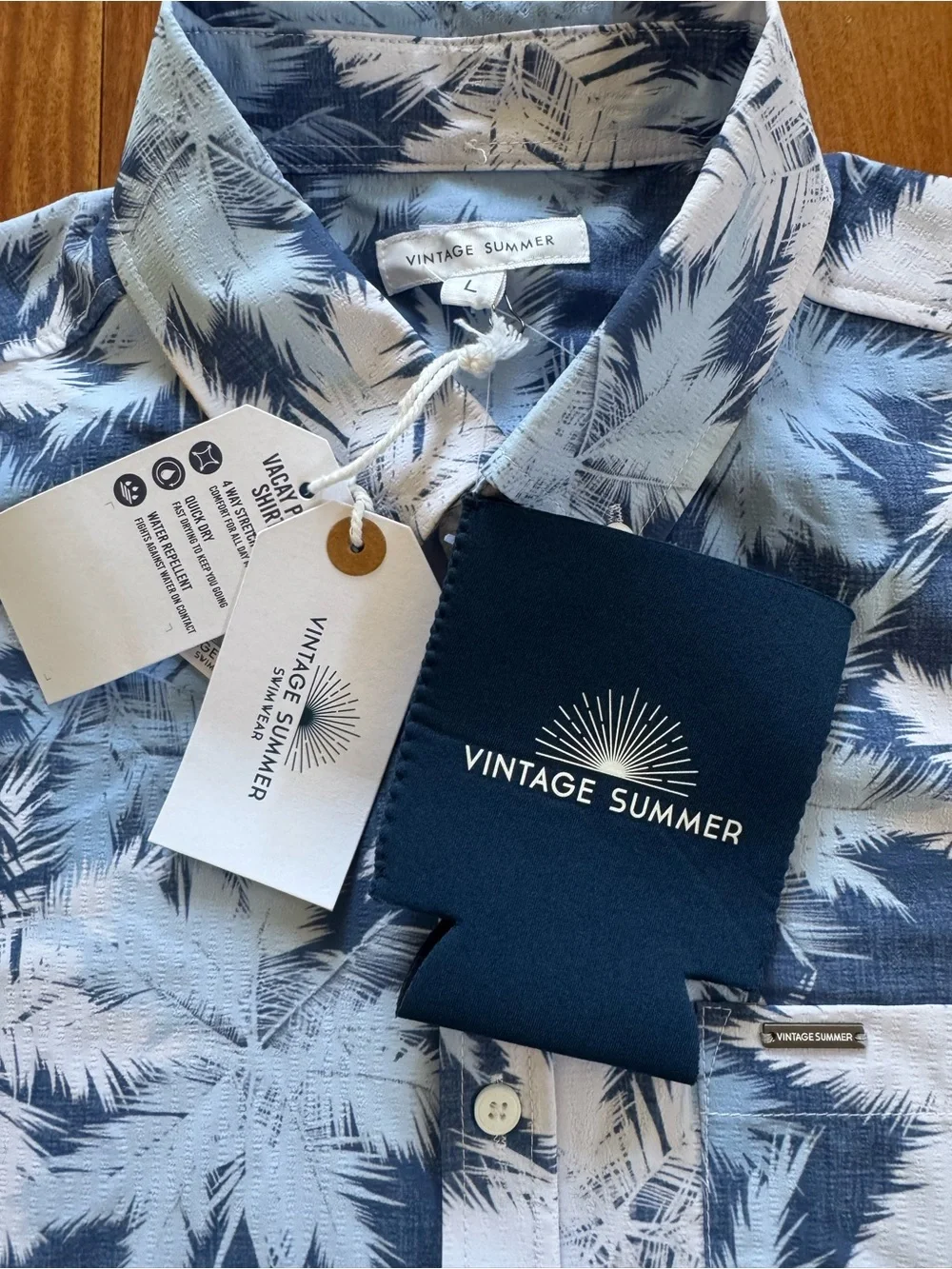 Vintage Summer vacay swimwear Men’s Blue Palm-Print shirt